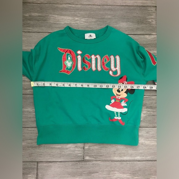 Disneyland Minnie Mouse Green Holiday Ornaments Pullover Top Sz Large Kids - Picture 7 of 9
